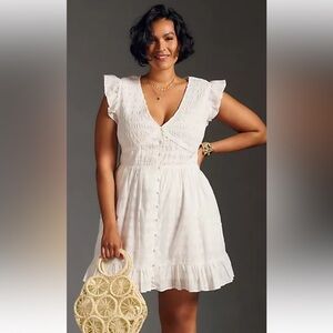 Anthro Anthropologie Perregrine mini dress white summer resort 2XL